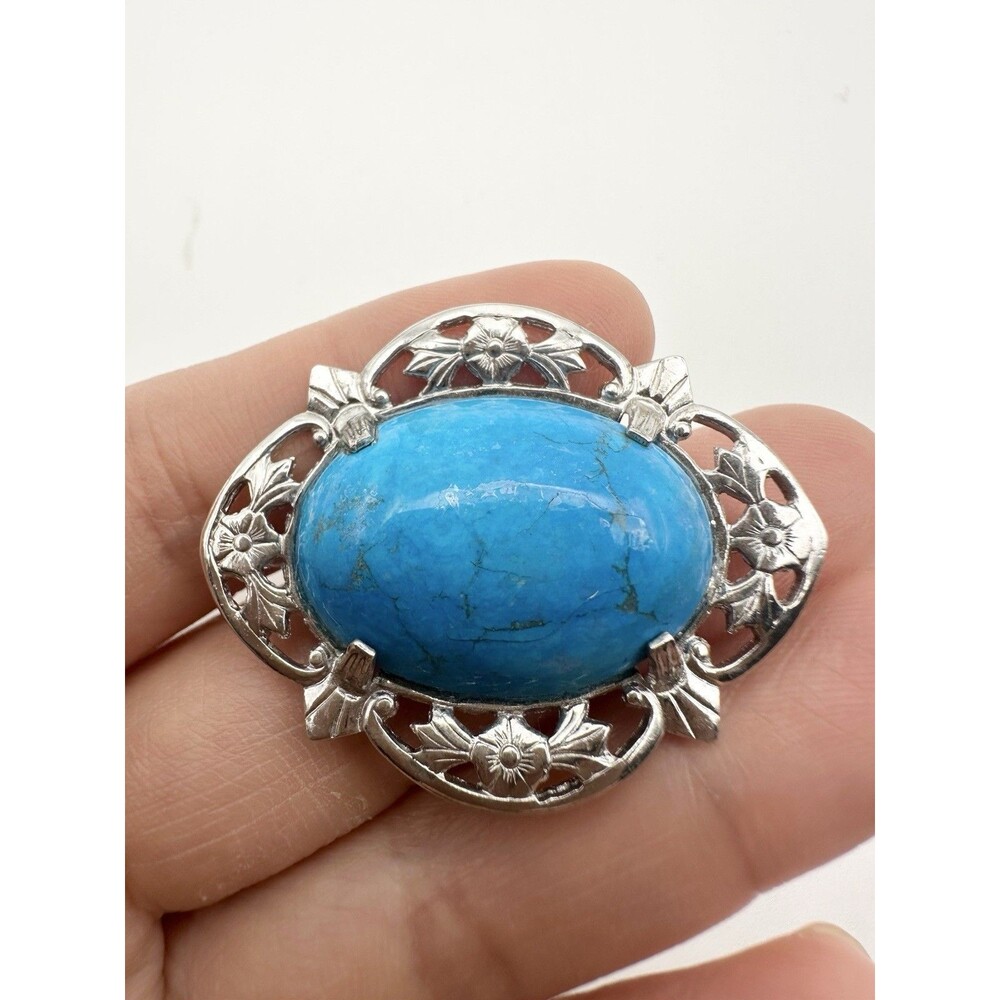 Vintage Filigree Faux Turquoise Pin Brooch